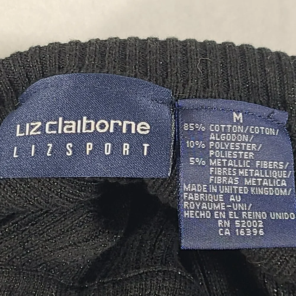 LIZ CLAIBORNE Turtleneck Black Sparkle Stretch Womens Medium Metallic Thread - Picture 5 of 9